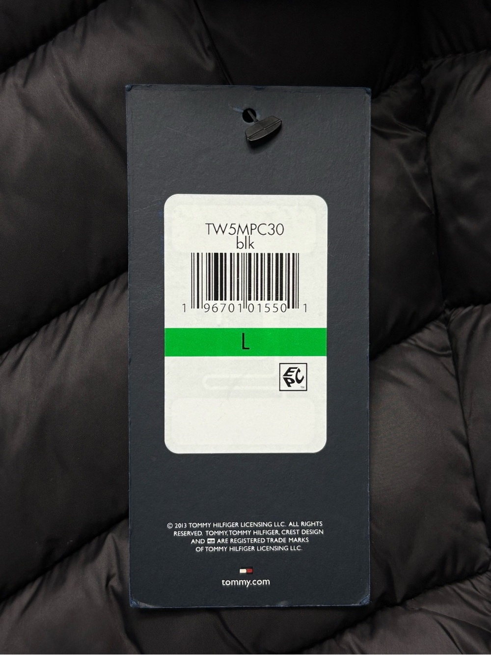 NWT Tommy Hilfiger Black Chevron Puffer Jacket Hooded Packable Large TW5MPC30 - Picture 12 of 12